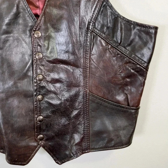 The Leather Ranch  Motorbike Western Button Brown Leather Vest - Picture 6 of 14